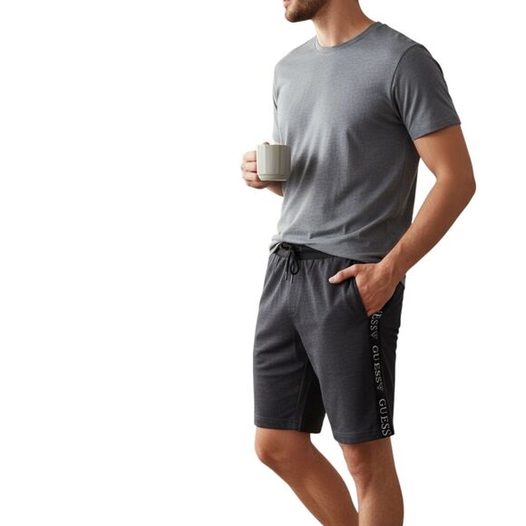 Guess Men’s Logo Tape Drawstring Shorts Black Size L Casual Athletic Loungewear - Picture 1 of 8